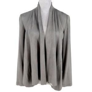 Ann Taylor Jacket Womens Small Gray Micro Suede Stretch Open Front Softshell